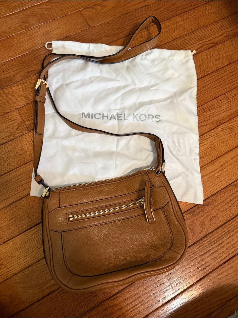Michael Kors Cognac Pebbled Leather Crossbody with Gold Hardware